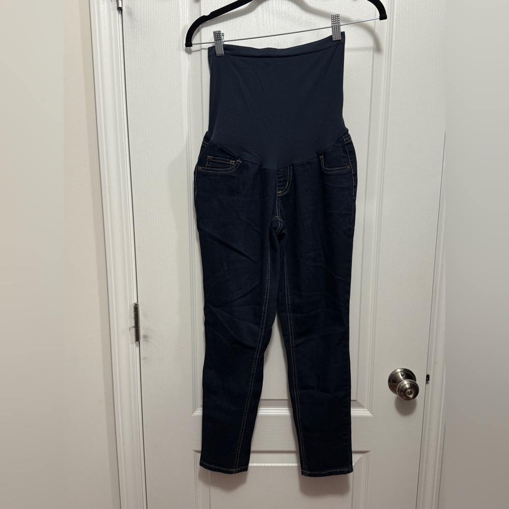 indigo Blue Maternity Skinny Jeans Womens PM Blue Dark Denim Comfort Full Panel
